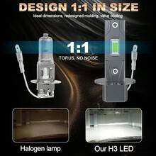 2个H3 LED大灯灯泡，15000流明，70瓦高功率，6500K色温，12V，适用于汽车前大灯、行车灯等。