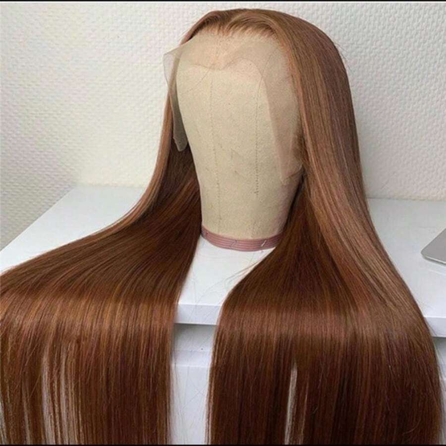 200% Density Chocolate Brown 13X4 HD Lace Front Wig Straight Lace Front Wigs Human Hair Brazilian Human Hair Wig #4 Brown Colored 13X4 Full Edges Lace Pre-Plucked Lace Wig With Baby Hair For Women Ear To Ear Swiss HD Lace For Natural Looking - S4 - 查看 1