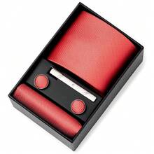 4件套蓝色/橙色/绿色/紫色正式领带礼盒装 - 包括领带、口袋巾、袖扣、领带夹，适合男士结婚纪念日、情人节、狂欢节礼物 - 混色 - 查看 13