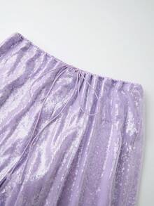 Women's Sparkle Sequin Pants Lightweight Elastic Waist Wide Leg Loose Pants Trousers - Morado - Ver 4