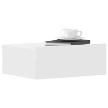 vidaXL Mesa de cabecera flotante blanca 40x30x15 cm madera de ingeniería - Blanco - Ver 4