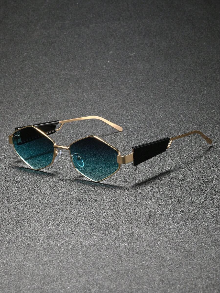 1副男士金属几何框时尚复古太阳镜 - 适合街头摄影、海滩度假休闲及日常穿搭 | 时尚配饰 - 彩色 - 查看 1