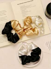 2pcs Gift Set Silk Satin Hair Tie & Scrunchie, Soft Damage-Free Pillow Strap, Suitable For Sleeping, Curly, Thick Or Fine Hair, Valentine's Day Gift Head Woman Accessories - Multicolor - View 2