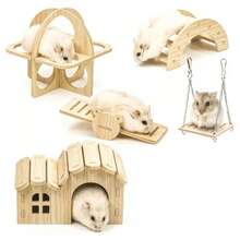Wooden Hamster Swing Seesaw House, Small Villa Hideout Nest Toy For Hamsters, Gerbils, Parakeets, Pet Exercise Toy Set - Multicolor - View 18
