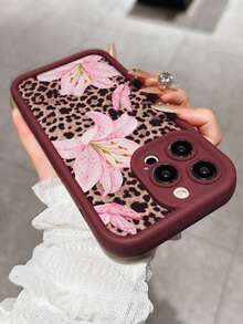 Ốp lưng điện thoại chống rơi, màu đỏ rượu vang ngọt ngào họa tiết hoa ly quyến rũ, in hình da báo, tương thích với iPhone 11 12 13 14 15 16 13 Pro Max 16 Plus XR 7 8 Plus 17 Pro Max AIR - Màu Đỏ Sâu - Xem 4
