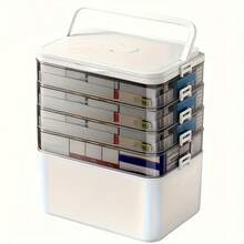 Large Capacity Medicine Storage Box For Home And Travel, Featuring A Portable Pill Organizer, Sturdy Adjustable Dividers, Moisture-Resistant Lid, Safety Handle, And Convenient Design For Organizing Pills, Vitamins, And Supplements (White). - trắng - Xem 7