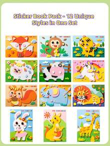 12pcs EVA Foam 3D Stickers - Children's DIY Craft Project | Cartoon Animal Educational Stickers | Kids Painting Set | Creative Art Activity Kit, Fun Gift To Inspire Hands-On Ability (Random Style) - Multicolor - View 5
