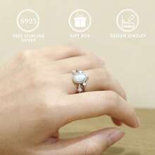 1pc S925 Silver Teardrop Shaped Synthetic Opal Women's Ring - Silver - View 3