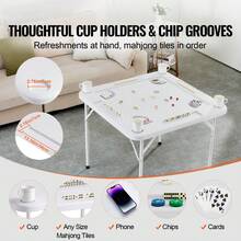 Mesa de Mahjong, Foldable-en-la mitad 4 jugador mesa de cartas con mesa verde resistente al desgaste, con 4 soportes de tazas y 4 bandejas de chip, Portable bi-plegable cuadrado mesa de domino con la manija de transporte para el partido de picnic, 35,4 x 35,4 pulgadas - 35.4 x 35.4 pulgadas - Ver 2