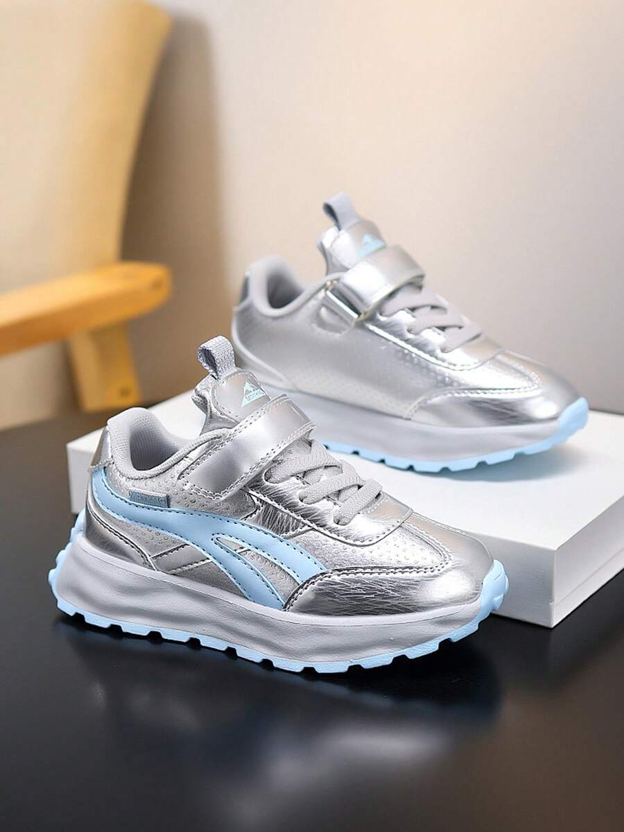 儿童低帮透气网面运动鞋，舒适轻便休闲运动鞋，适合大童，防滑厚底户外运动减震儿童步行鞋 - 銀色 - 查看 1