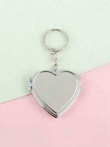 1pc Double-Sided Heart-Shaped Compact Mirror Keychain Swivel Connector, Cute Travel Accessory For Anytime Touchup, Valentine's Day Gift