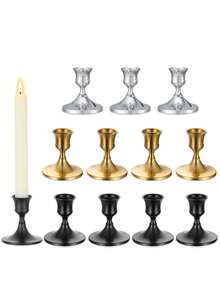 2/4/6/12pcs Cone Candle Holders, Gold/Black, Suitable For Tabletop Decor, Wedding Reception, Holiday Christmas Fireplace Or Home Decoration - Multicolor - View 3