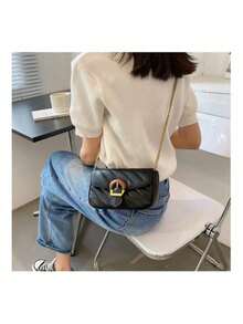 Bolso De Mujer Elegante Y Versátil, Bolso Bandolera Con Cadena #08033 - Negro - Ver 9
