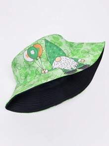 1pc Clover & Flower Print Reversible Polyester Sun Hat, Bohemian Style, UV Protection, Suitable For Spring, Summer, Autumn, St. Patrick's Day, Unisex, Irish Green Lucky Clover Wide Brim Sun Hat - Multicolor - View 7