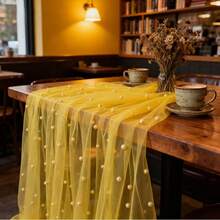 1pc Pearl Decor Sheer Fabric, Photography Backdrop, Can Be Used As Table Runner, Pearl Background Tablecloth, White Pearl Sheer Tablecloth For Wedding, Wedding Arch Decor, Wedding Reception, Bridal Shower, Party Decoration - Multicolor - View 10