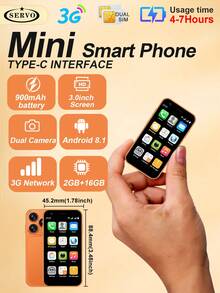 SERVO Mini Smartphone, Android 8.1 OS, WCDMA Dual SIM Dual Standby 3G Network, 3.0" HD Display, Compact Body, 2GB RAM + 16GB ROM, Single-Handed Operation, Ultra-Compact Phone - Orange - View 12
