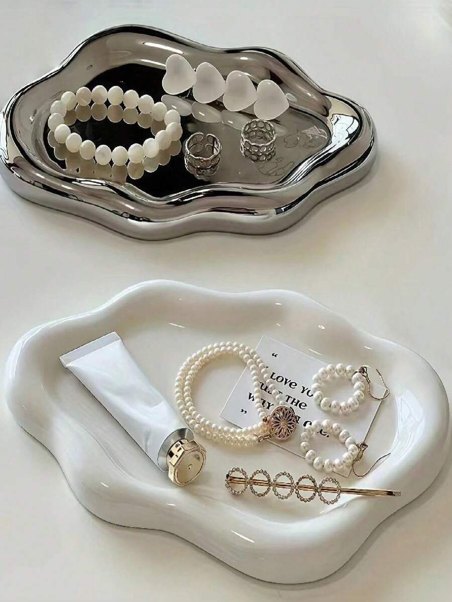 1pc Plastic Jewelry Organizer Tray, Makeup Cosmetic Storage Holder, Eyeshadow Lipstick Brush Organizer, Suitable For Room, Home, Bedroom, Bathroom, Desk, Decor, Unique Gift,Gifts For Women,Christmas Gifts,Gift Ideas For Women - White - View 1