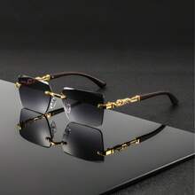 1 Pair Men's Metal Square Frameless Vintage Casual Elegant High-End Fashionable Glasses - 濃金雙灰木紋腳 - 查看 11