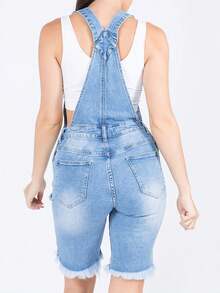 Y2K Distressed Denim Overalls - Adjustable Straps & Oversized Pockets W/ Asymmetric Rips Ripped| Edgy Streetwear Jumpsuit Casual  For Women - Light Blue - View 5