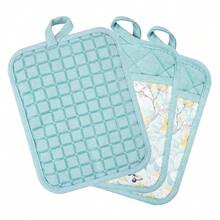 Pot Holders Set Of 3 Silicone Printing Non Slip Heat Resistant, Yarm-Dyed Hot Pads Cotton Home Kitchen CooFKing Barbecue Microwave Women Men Machine Washable BBQ Grilling. (Light Blue Potholders),LightBlue - LightBlue - 查看 8