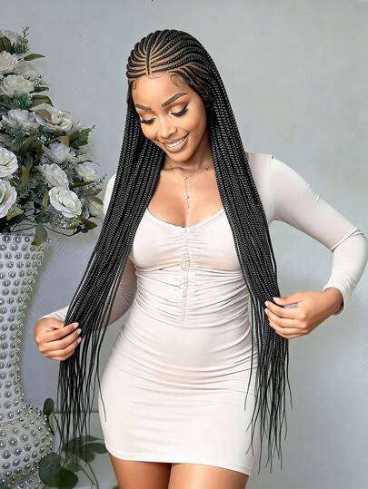 High-Quality Handmade Single Layer HD Full Lace Braided Wig, Cornrow Hairstyle, Goddess Choice