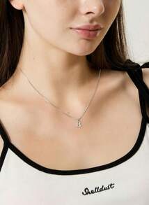 Hatastic 1pc Women's Small Letter A-Z Initial Necklace Stainless Steel Alphabet Necklace Gift Gifts - Silver - View 7