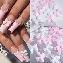 3D Multi Shapes Nail Charms And Flatback Pearls, White Pink Heart Star Bow Butterfly Acrylic Flower Cute Nail Jewels With Caviar Beads, Rhinestones, Pearls For Y2K Nail Art DIY Decoration - 7 ô lưới - Xem 3