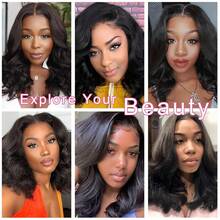 Uveous 250% Density 42inch Body Wave Bob 13x4 HD Lace Front Human Hair Short Bob Wigs Brazilian Pre Plucked Remy Closure Wigs For Women Natural Black - Natural Black - 查看 7