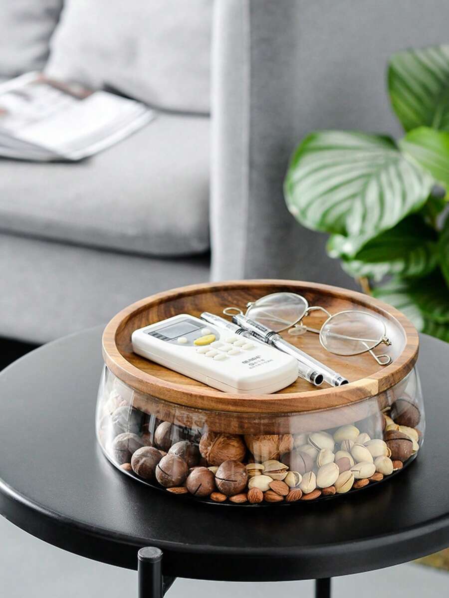 1個雙層附蓋托盤，多功能食物儲存盒，適用於堅果、水果、穀物、糖果，防塵零食收納盒，居家、廚房與餐桌裝飾必備