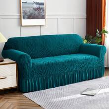 1 funda elástica gruesa de cobertura total para sofá, protector de sofá con falda de onda iónica, adecuado para sala de estar y oficina en el hogar, funda de sofá de tela con doble reposabrazos - verde menta - Ver 3