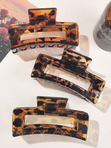 3Pcs Leopard Print Oversized Square Hair Claw Clips, Transparent Amber Tortoiseshell Jaw Clips, Elegant Nonslip Hair Accessories For Women Thick Hair - 3-piece Set - Leopard Print Square - View 4