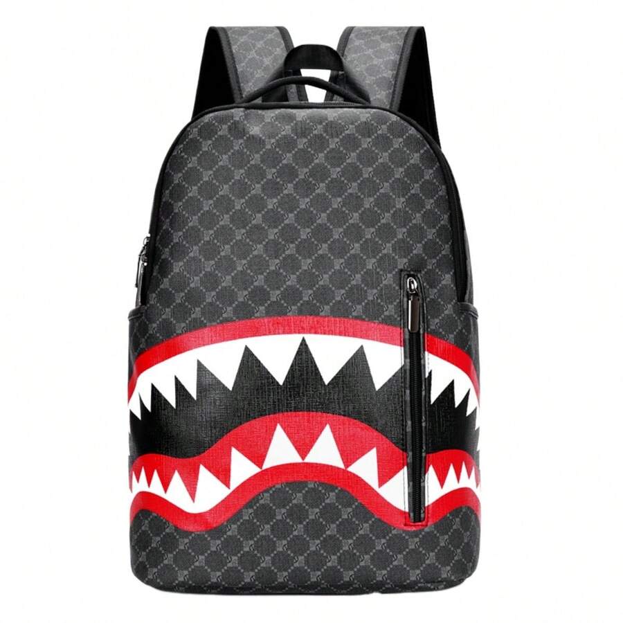 Men's Simple Personality Fashion Shark Mouth Backpack Plaid High School Student College Bag 15 Inch Computer Backpack - Mẫu 5118 III - Xem 1