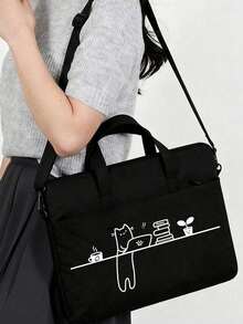 可爱猫咪印花笔记本电脑保护套，采用柔软面料制成，配有可调节肩带，有效保护笔记本电脑并具有防震功能。这款电脑包带有提手和多个口袋，方便携带，是通勤的理想之选，适用于笔记本电脑和平板电脑。它适用于14英寸笔记本电脑、平板电脑保护套和拉链内胆包，确保您的笔记本电脑安全无虞。这款保护套是馈赠亲友、男士女士、母亲节礼物、情人节礼物以及日常办公的理想之选。