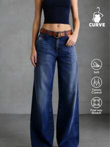 Ladies' Slim Fit Wide Leg Jeans (Dark Washed - High Waist Loose Straight Leg), Versatile For Daily Wear, Suitable For Family, Leisure, And Outdoor Activities, Suitable For Slimming Cuts From Teenagers To Adults, Simple Minimalist Design, Comfortable Full-Length Denim Pants.PLEASE ORDER ONE SIZE UP. - Giặt tối - Xem 1