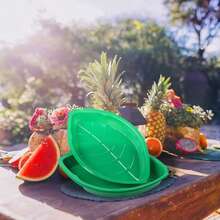 6/12 Stücke tropische Palmenblatt Design wiederverwendbare PP Material Serviertabletts, hawaiianische Snackteller, BBQ Party Server, Sommer Strand Insel Thema Event, Süßigkeiten und Snack Server, Dschungel Party Dekoration, hawaiianischer Stil Sommer Party Dekorationen - Grün - Übersicht 4