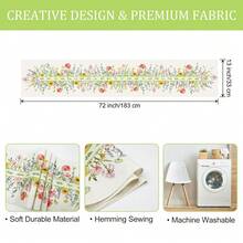 Spring Floral Table Runner 13x72 Inch Watercolor Bloom Flowers Lavender Sunflower Seasonal Summer Kitchen Dinning Table Decoration For Indoor Outdoor Home Party Decor - 寬 13 英寸 x 長 72 英寸 - 查看 7