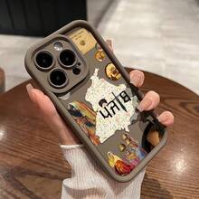 1pc Creative Cultural Element Retro Pattern Matte Frosted Shockproof Anti-Slip Phone Protective Case, Compatible With IPhone 16/11/13/15/15 Plus/15 Pro/15 Pro Max/12/14 Pro Max/11 Pro Max/12 Pro/12 Pro Max/13 Pro/13 Pro Max/14 Pro/14 Plus - Brown - View 3