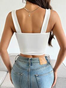 JSE Fashionable Sexy Mesh Sheer Patchwork Contrast Color Boned Bustier Crop Top, Slimming And Versatile - White - View 2