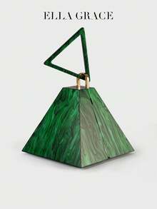 ELLA GRACE - Geometric Acrylic Pyramid Clutch Bag With Triangle Handle And Metal Chain Shoulder Strap, Stylish Evening Bag - Green - View 4