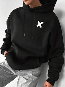 Sudadera con estampado pixelado versátil y de uso diario para hombre, otoño/invierno - Negro - Ver 2