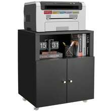 Techigher Metal Printer Stand, Printer Cabinet With Storage, Mobile Printer Table With Wheels & 2 Door, Metal File Cabinet For Home Office Small Spaces - Black -4 Compartment - View 1