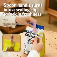 Multifunctional Pet Feeding Spoon - Essential Home Feeding Tool. Made Of ABS Material. Deep Spoon Head, With Sealing Clip, Precise Scale.