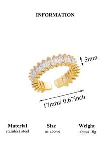Anel ajustável de luxo em aço inoxidável com zircônias coloridas (1 peça), modelo arco-íris, banhado a ouro 18K e resistente ao desbotamento. Ideal para férias, casamentos, festas, uso diário, aniversários e outras ocasiões. - anel de aço inoxidável - Ver 19