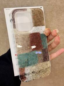 格子透明喷漆环氧树脂闪粉简约防摔加厚手机保护壳，兼容 17/17 Pro/17 Pro Max、16/11/16 Pro/16 Plus/16 Pro Max/16e、15 Pro Max、13/14/12/XS/XR、15 Pro Max、16 XR/7/8、16 Pro Max、15 Pro Max、12 Pro Max、13 Pro Max、14 Pro Max、13、11、12P、14、P11软壳、P12防摔、XS/XR手机壳、保护套 - 彩色 - 查看 1