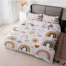 Healing Sun, Moon & Cloud Bedding Set (1 Duvet Cover + 2 Pillow Shams), Soft Muted Tone Girly Duvet Cover - Multicolor - View 16