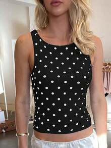 Women's Polka Dot Sleeveless Casual Tank Top, Sexy & Fashionable, Suitable For Street Style, Party, Nightclub Black Vacation - Black - View 3