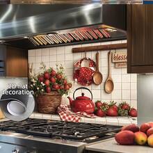 1pc Removable Kitchen Stove Wall Sticker - Glossy Vinyl Stove Decal With Burner Layout, Stove Cutouts, And Easy-Tear Design; Suitable For Backsplashes - Reusable Appliance Cover Sticker With 2D Flat Design - Multicolor - View 3