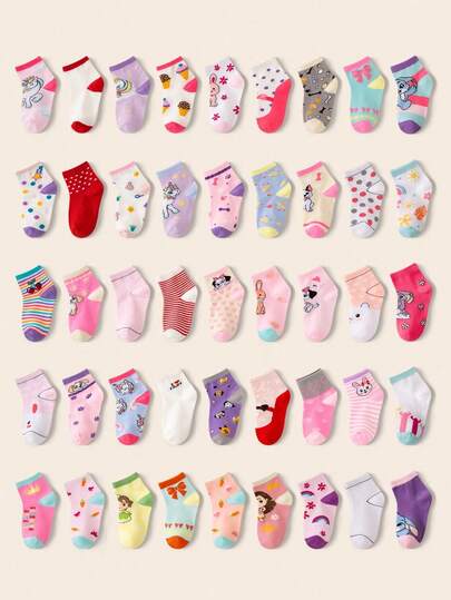 1/6/12/24 Pairs Girls/Kids Colorful Sports Socks, Cute Cartoon Rabbit/Cat/Unicorn/Dog Pattern Decor, Fashion Personalized Skin-Friendly Soft Comfortable Breathable Versatile Mid-Calf Socks, Suitable For Casual Wear, Birthday Gift, Vacation, Holiday Events, Random Color & Style