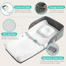 ccCambiador portátil de pañales para bebé forro impermeable de espuma cambiador contorneado con funda suave antideslizante y reposacabezas para cambiador cambiador de mesa viaje al aire últimann - Blanco - Ver 3