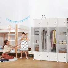 20-Cube PP Wardrobe, 2 Bars, Multi-Purpose, Dimensions 145x178x37cm, Black/White - White - View 4